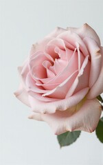 Delicate pink rose in soft light, elegant petals, single bloom against minimalist background.