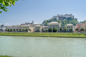 Fototapeta premium Hohensalzburg Fortress and Salzach River in Salzburg, Austria