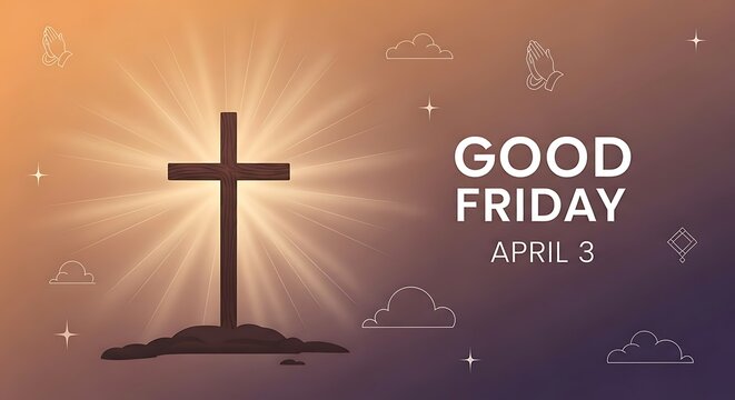 Celebrating the solemnity of good friday on april third with a radiant cross symbol