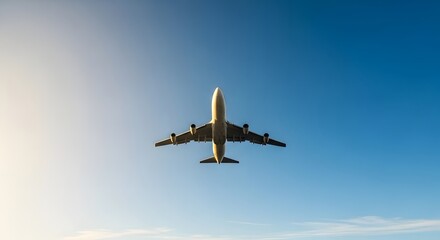 Fototapeta premium Commercial Airplane Flying High in a Clear Blue Sky on a Sunny Day.