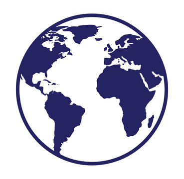 Blue silhouette of the Earth with continents on white background