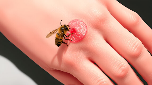 Bee sting causing swelling on human hand illustration