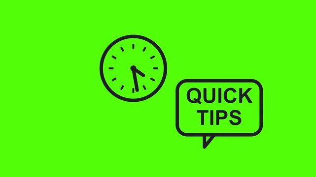 Quick Tips with Time: A concise composition featuring a clock and a Quick Tips speech bubble, set against a vibrant green backdrop, symbolizing the essence of efficient advice delivery.