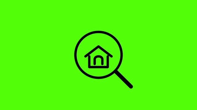 Real Estate Search: An iconic magnifying glass frames a stylized home icon against a vibrant green backdrop, symbolizing the search for a new property and symbolizing the dream of homeownership.