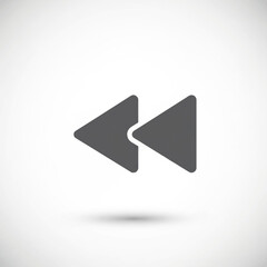 Modern flat design rewind media player button icon, representing fast backward control for multimedia content playback, isolated on a clean white background, suitable for user interface elements