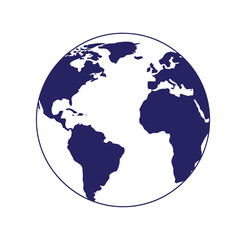 Simple illustration of the Earth with continents in dark blue on white background