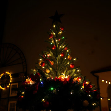 Natale vintage, pigna  con luci a intermittenza colorate.