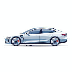 Obraz premium Modern Electric Sedan Car on White Background for Automotive Advertising