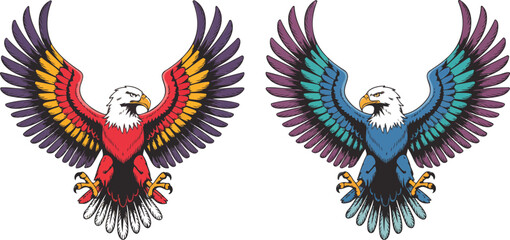 Colorful Eagle Outline Illustration  Symmetrical Wings Spread, Frontal View © MSTZOWRON