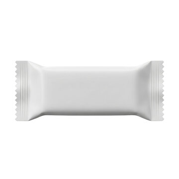 White rectangular candy bar wrapper with crimped edges isolated on a transparent background