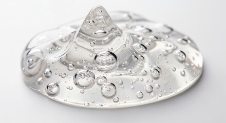 Clear glass object with water droplets on surface, close-up view