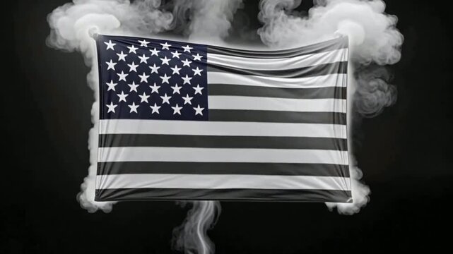 United States Flag Waving with Dramatic Smoke &ndash; Patriotic American Background Animation