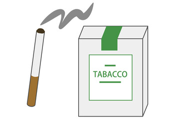 Cigarette and tobacco pack with smoke, flat vector illustration isolated on white background, useful for smoking policy signs, health risk education, quit smoking campaigns, and nicotine concept desig