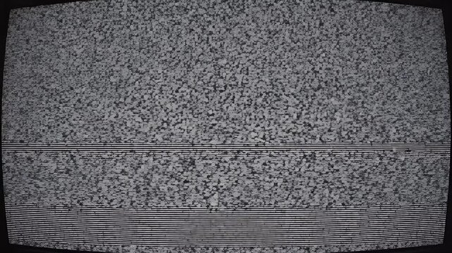 Static Noise on Old Television Screen with Glitch Effect and Analog Interference.