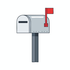 Modern Silver Mailbox with Red Flag for Postal Delivery