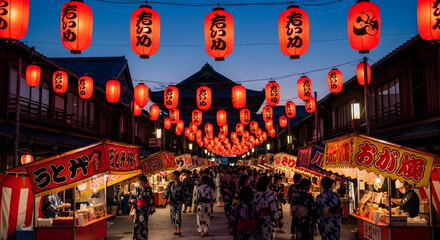 Vibrant Japanese Street Market at Dusk