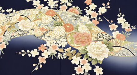 Elegant Floral Pattern with Koi Fish