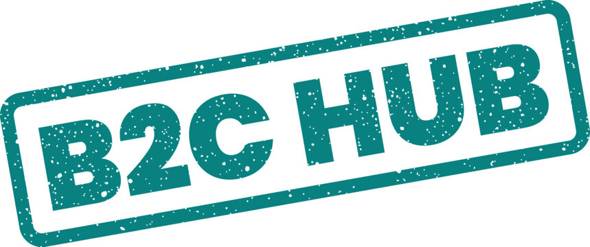 B2C HUB text appearing on a textured rectangular graphic representing a central connection point for consumers