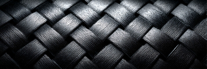 Fototapeta premium Premium Black Woven Leather Texture Background with Elegant Dark Pattern and Sophisticated Interlocking Design for Luxury Branding, Modern Web Design, and Industrial Backdrops