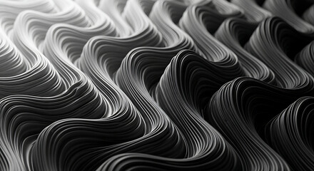 Obraz premium abstract wavy lines forming a dynamic grayscale texture creating a minimalist and fluid motion background for modern design concepts.