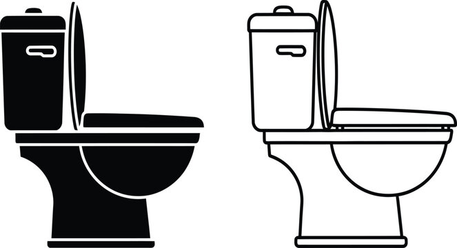 Two toilet icons in black and white line art styles side by side
