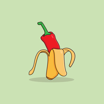 Funny Banana and Chili Pepper Fusion Cartoon Flat Vector Illustration