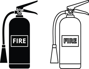 Two fire extinguishers one black and one white in line art style