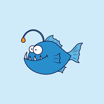 Cute Angler Fish Cartoon Flat Vector Illustration