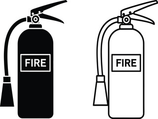 Vector illustration of two fire extinguishers in black and white