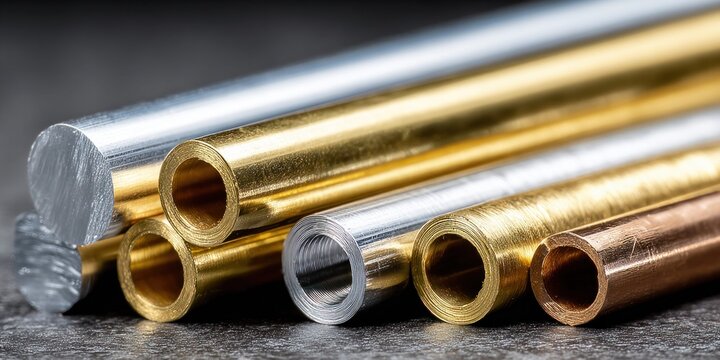 Assortment of metal rods and tubes including brass, aluminum, and copper materials