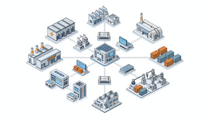 Fototapeta premium Industrial facilities and buildings connected in a network.