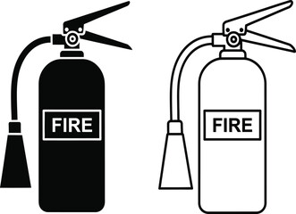 Black and white fire extinguishers with labels