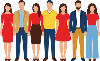 Obraz premium Diverse group of professional men and women standing together in stylish business casual outfits, modern team character set