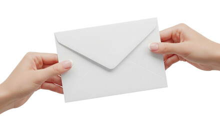Fototapeta premium Hands Holding Blank White Envelope Isolated on White Background