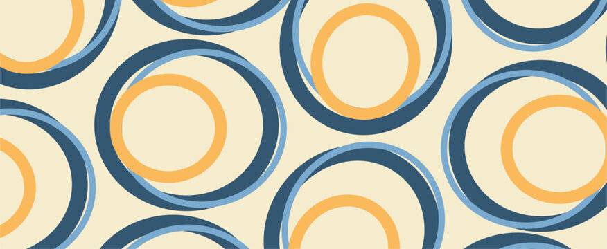 Vibrant Retro Abstract Background Featuring Interlocking Blue and Orange Circles on a Cream Backdrop for Mid-Century Modern Textile Prints and Creative Graphic Branding Designs