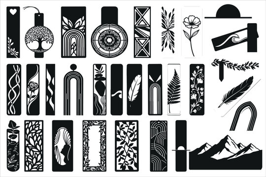 Creative bookmark laser cut bundle featuring decorative shapes, floral patterns, and modern designs perfect for DIY crafts, Cricut projects, wood engraving, acrylic cutting, and personalized gifts.