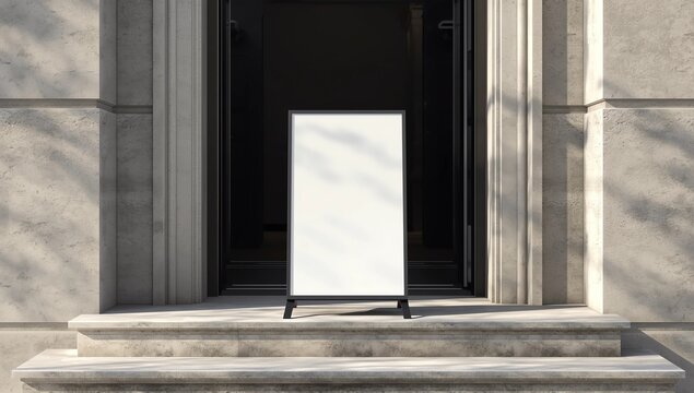 Side view of blank white sandwich board on a street portable folding billboard banner mockup advertising blank business display template. Clipping path