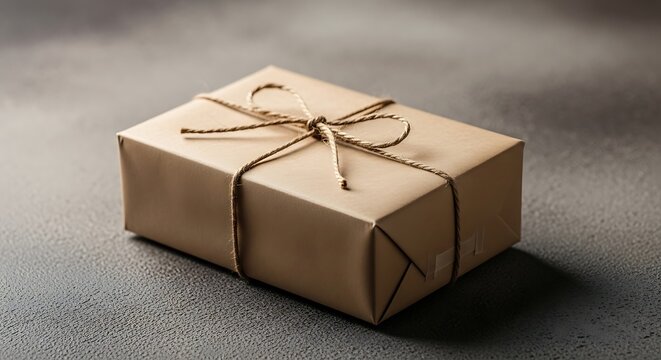 Simple kraft paper gift box tied with twine