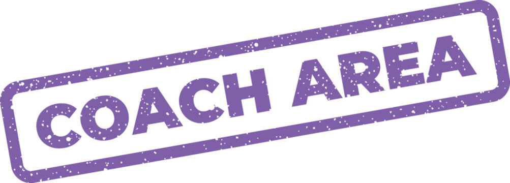 Distressed purple rubber stamp graphic presenting the important phrase COACH AREA for designated zones