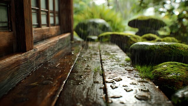 Rainy Engawa Veranda in Serenity: Japanese Rainy Season and Traditional Aesthetics