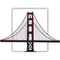 Fototapeta premium Stylized illustration of the iconic Golden Gate Bridge in a minimalist design with a rounded square frame.