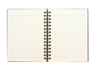 Open spiral notebook pages isolated on transparent background