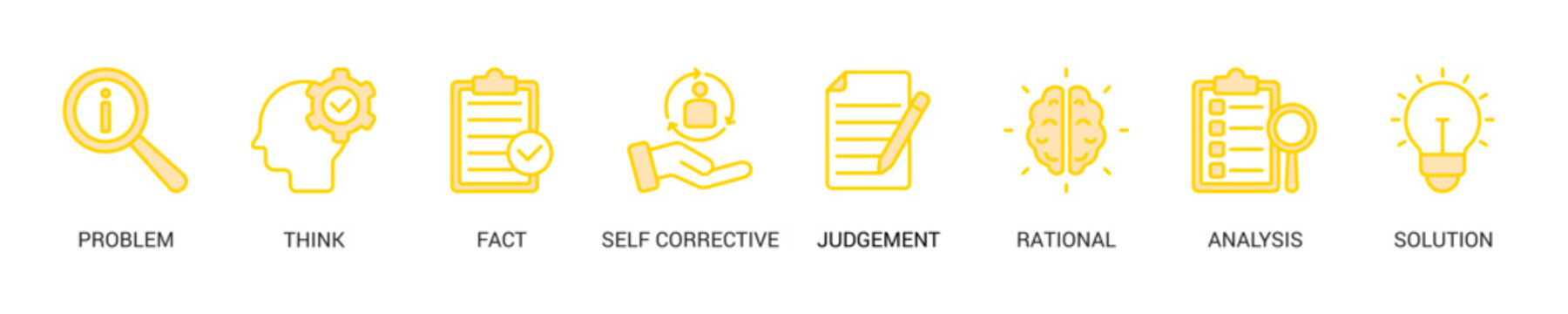 Critical Thinking Lineal Yellow Icon Set For Web Banner. Vector Illustration Concept With Some Icons. Designed In Lineal Yellow Style