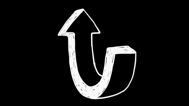Wiggly hand-drawn 3D pointing arrow element on transparent background 3