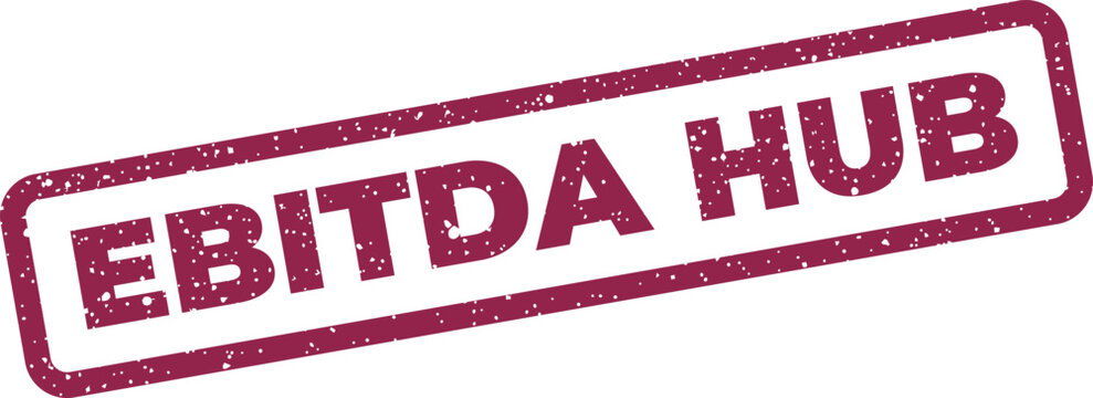 Distressed rectangular stamp displaying the financial term EBITDA hub, marking a central business point