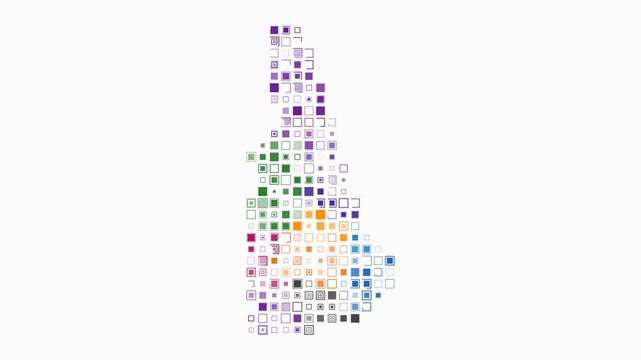 New Hampshire animated shape. Pulsating colored dots on the map of the state. Large size square blocks. Digital style New Hampshire map on white background. Classy animation video.