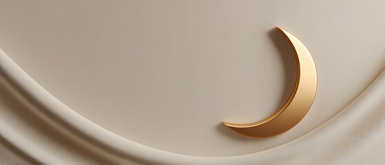 Minimalist 3D Gold Crescent Moon on Soft Fabric Background Texture