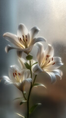 Fototapeta premium 曇りガラスの向こうの白ユリ / White Lilies Behind Frosted Glass