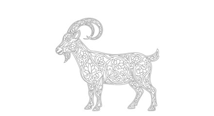 Ornate Ibex Silhouette with Floral Pattern Outline