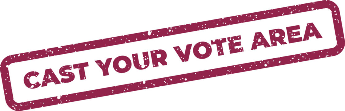 Distressed rectangular stamp graphic urging citizens to cast votes in their local designated area